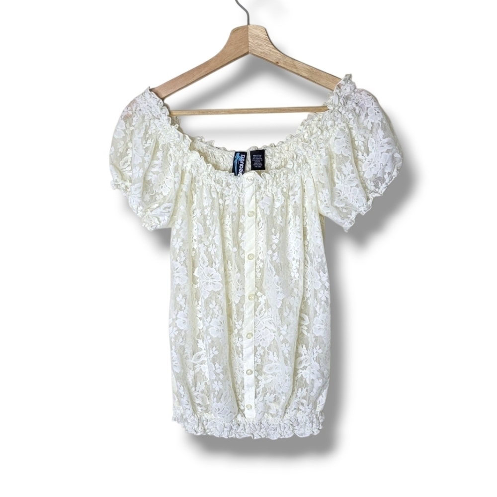 Weavers Vintage Sheer Ivory Lace Peasant Top Size M